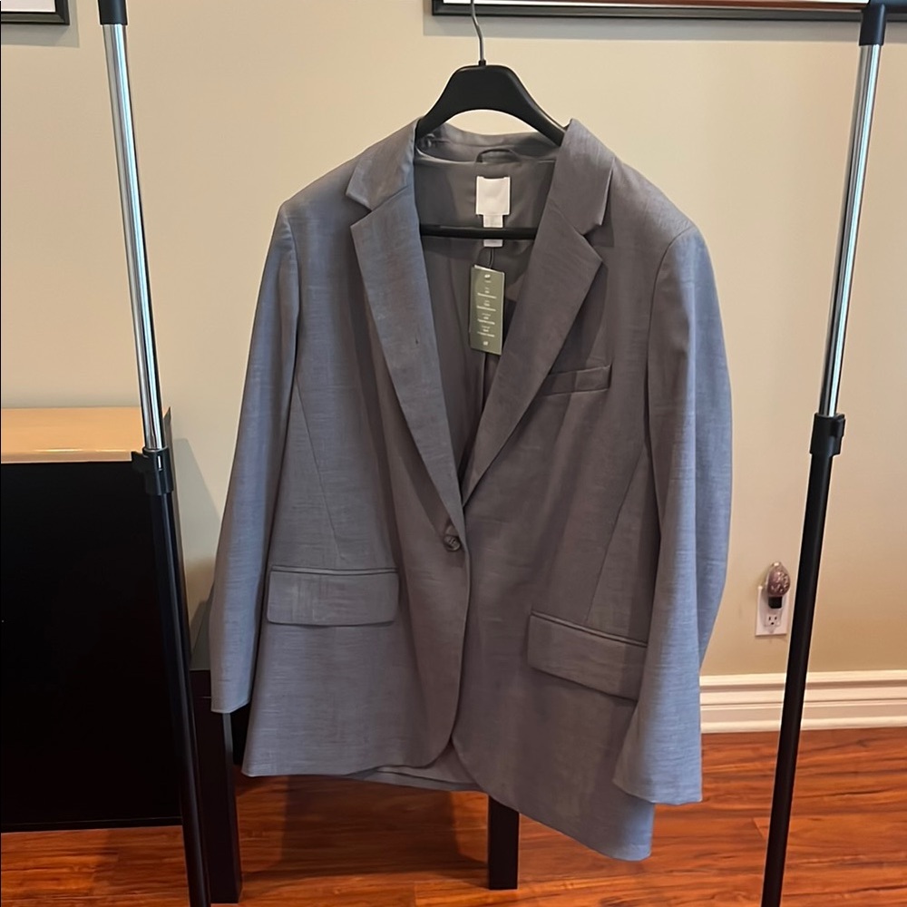H&M Gray Oversized Blazer with Notched Lapel